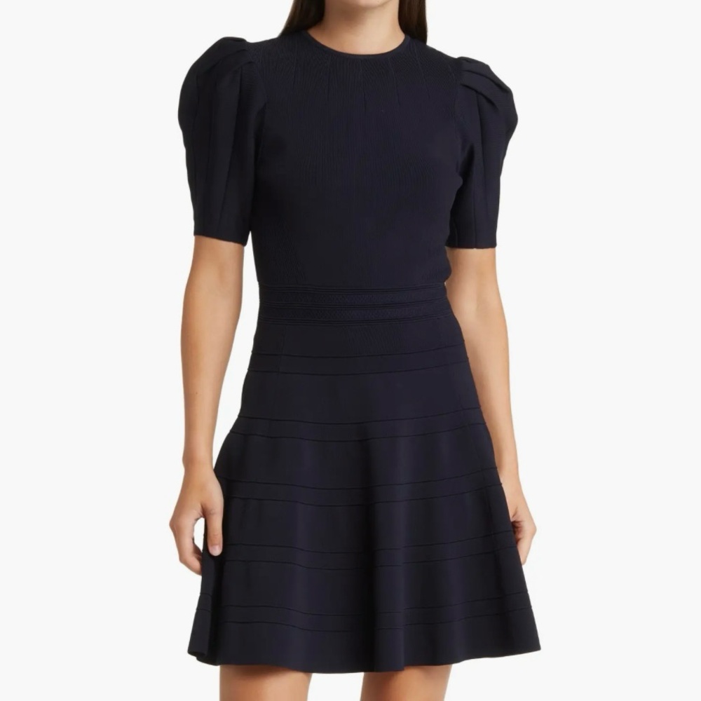 NWT Ted Baker Puffy Sleeve Navy Dress